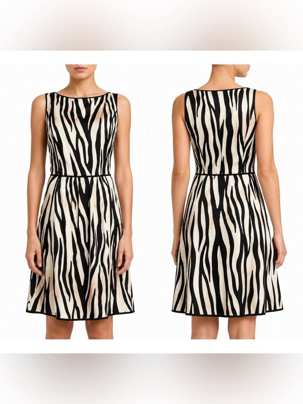 St. John Ivory/ Black Tigre Silk Collection A-Line Dress 12 Luxury Old Money